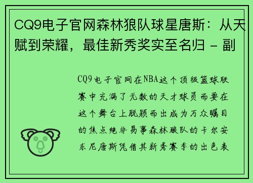CQ9电子官网森林狼队球星唐斯：从天赋到荣耀，最佳新秀奖实至名归 - 副本